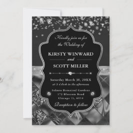 Elegant Black and Silver with Diamonds Wedding Einladung