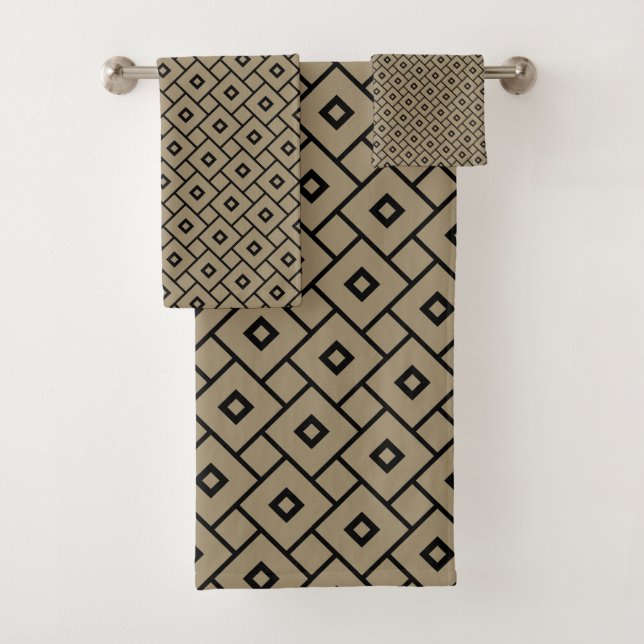 Elegant Black and Tan Geometric Badhandtuch Set (Insitu)