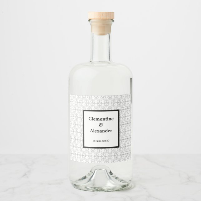 Elegant Black and White Art Deco Style Alkoholflaschenetikett (Vorderseite)