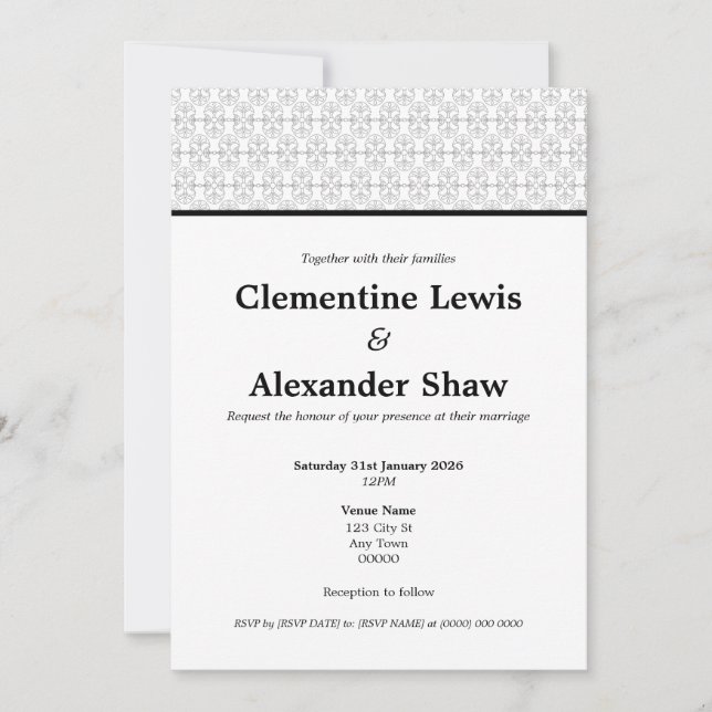 Elegant Black and White Art Deco Style Einladung (Vorderseite)