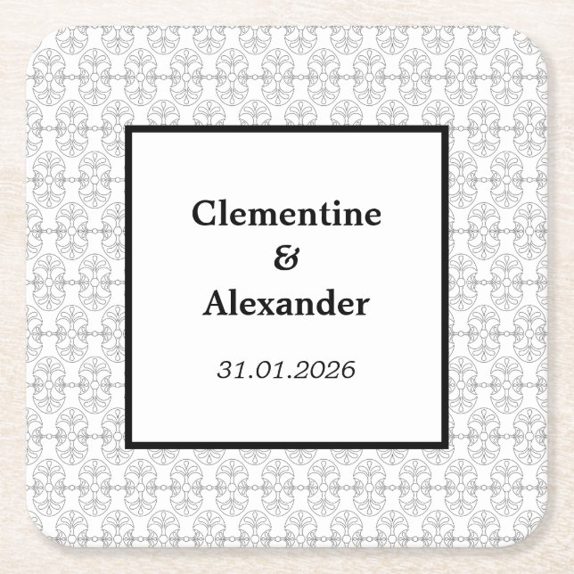 Elegant Black and White Art Deco Style Rechteckiger Pappuntersetzer (Vorderseite)