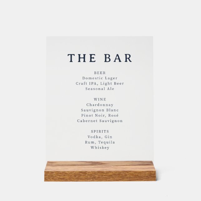 Elegant Black and White Bar Menu Sign (Recto)