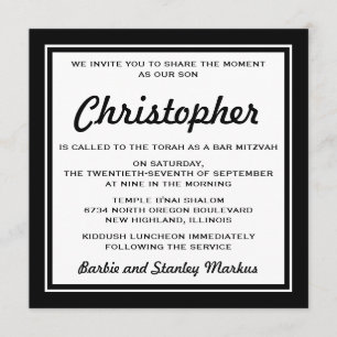 Elegant Black and White Bar Mitzvah Einladung