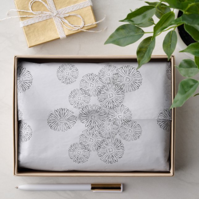 Elegant Black and White Boho Chic Daisy Pattern  Seidenpapier (Geschenk)