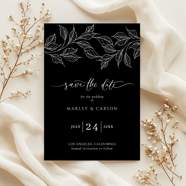 Elegant Black and White Botanical Wedding Save The Date (Von Creator hochgeladen)