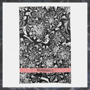 Elegant Black and White Floral  Geschirrtuch