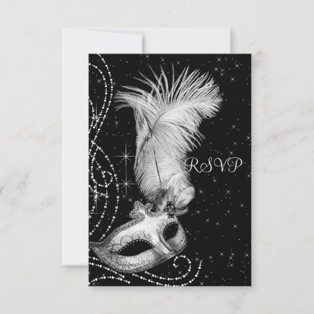 Élégant Black and White Masquerade Party RSVP (Devant)