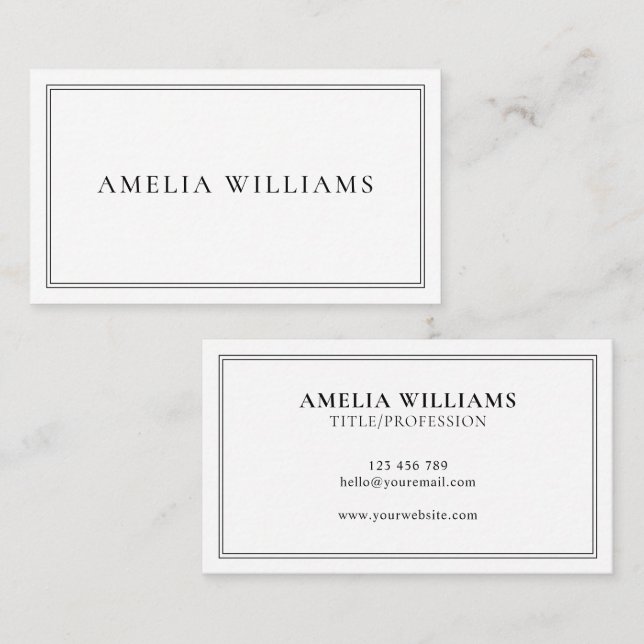 Elegant Black and White Minimalist Professional Visitenkarte (Vorne/Hinten)