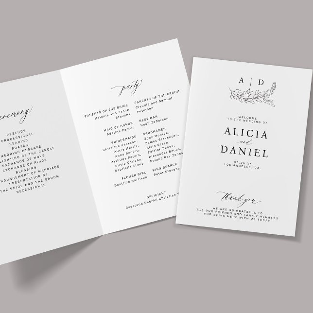 Elegant black and white monogram wedding  programm (Von Creator hochgeladen)