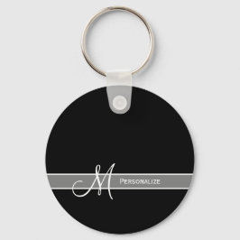 Elegant Black and White Monogram With Name Schlüsselanhänger