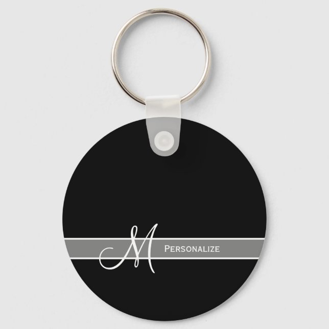Elegant Black and White Monogram With Name Schlüsselanhänger (Vorderseite)
