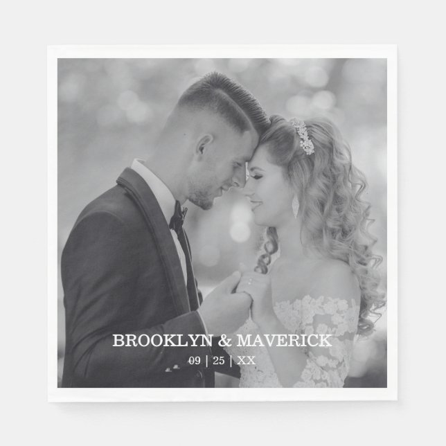 Elegant Black And White Photo Wedding Serviette (Vorderseite)