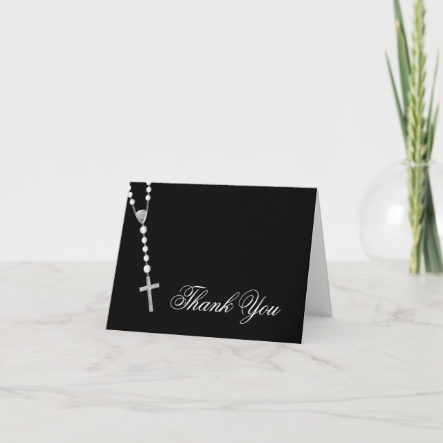 Elegant Black and White Rosary Vielen Dank Dankeskarte (Vorderseite)