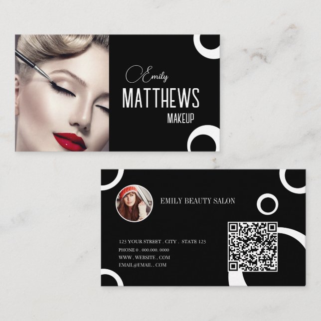 Elegant black and white script custom 2photo visitenkarte (Vorne/Hinten)