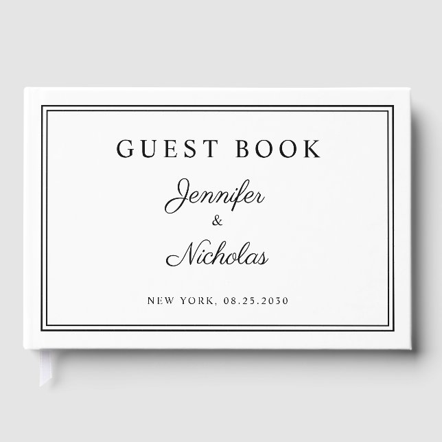 Elegant Black And White Script Wedding Gästebuch (Vorderseite)