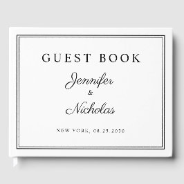 Elegant Black And White Script Wedding Gästebuch