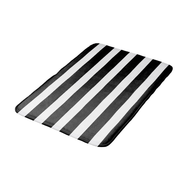 Elegant Black and White Stripe Bathroom Mat Badematte (Schrägansicht)