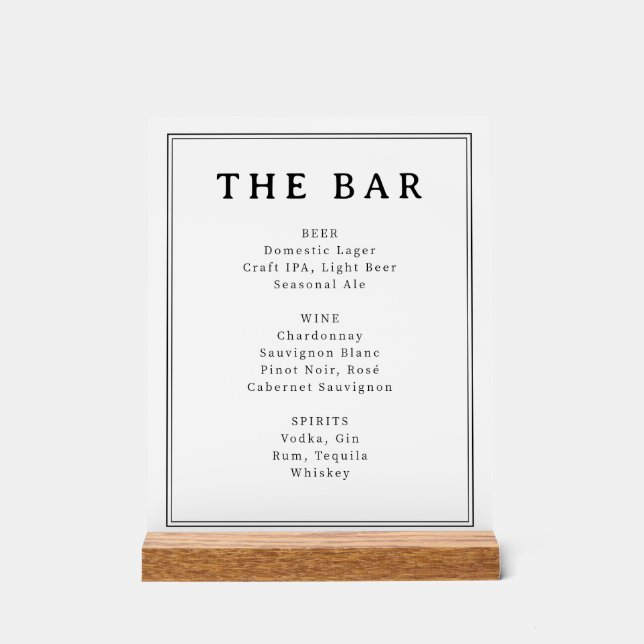 Elegant Black and White Typographic Bar Menu (Recto)