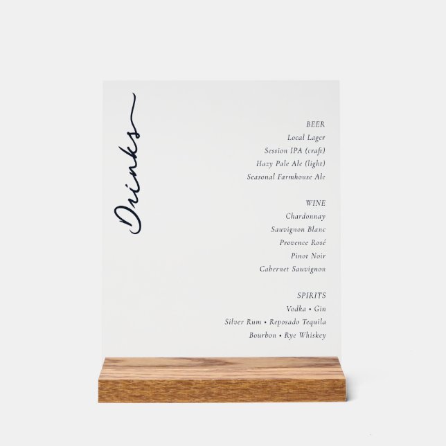 Elegant Black and White Typographic Menu Acrylschild (Vorderseite)