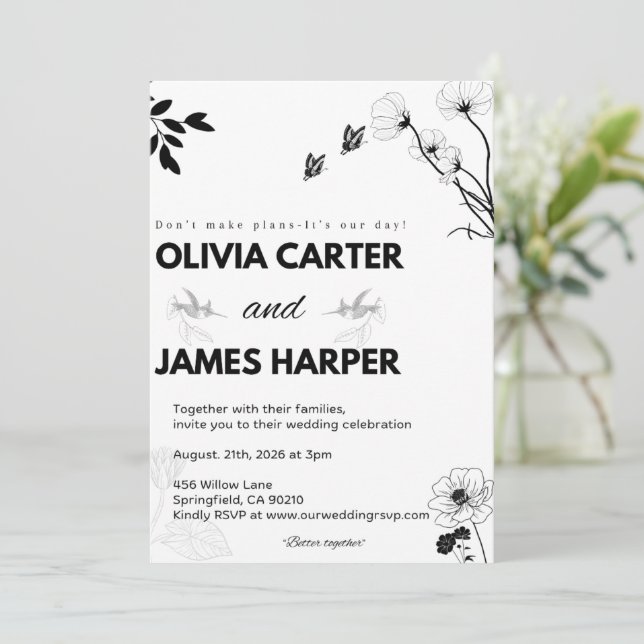 Elegant Black and White Wedding Invitation (Debout devant)