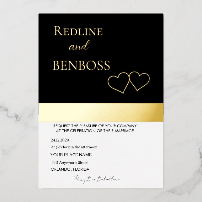 Elegant Black and white Wedding Invitation Gold (Recto)