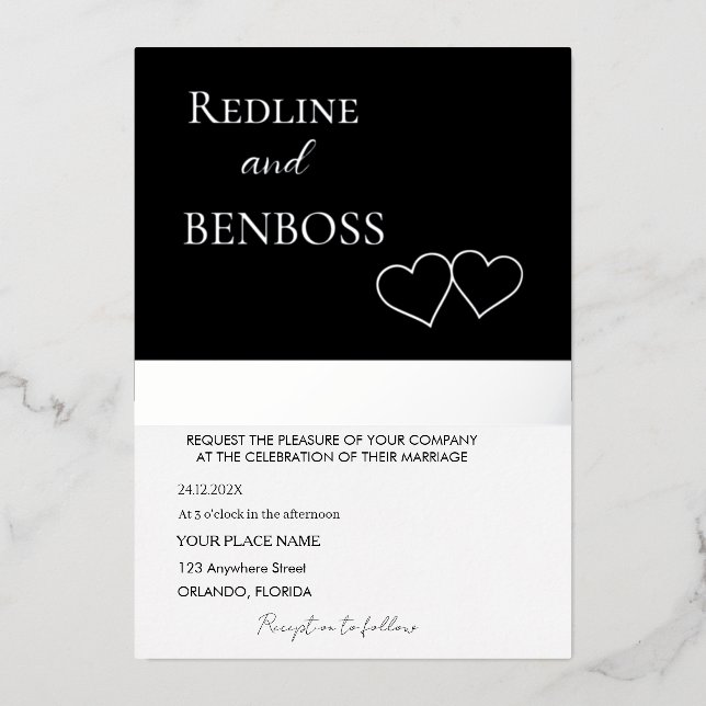 Elegant Black and white Wedding Invitation Silver (Recto)
