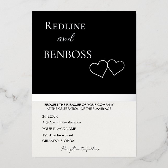Elegant Black and white Wedding Invitation Silver Folieneinladung (Vorderseite)