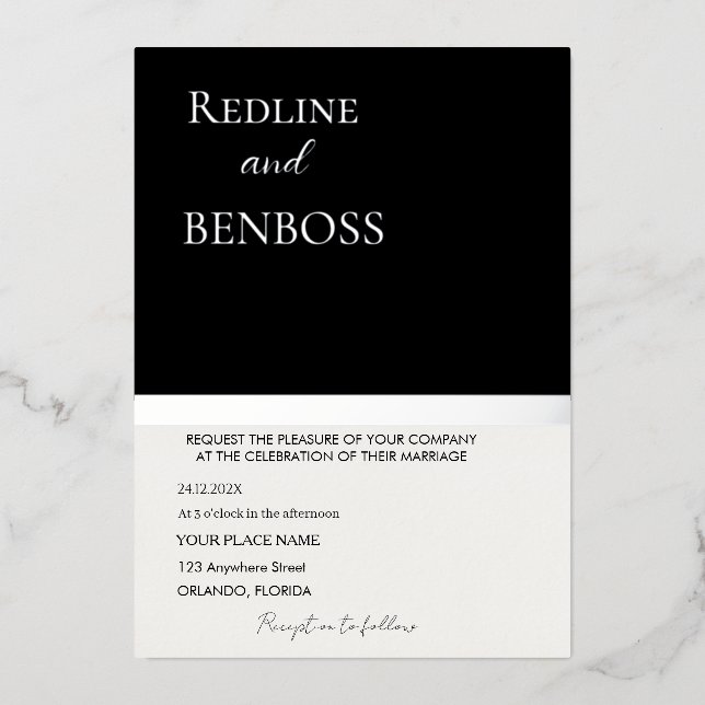 Elegant Black and white Wedding Invitation Silver Folieneinladung (Vorderseite)