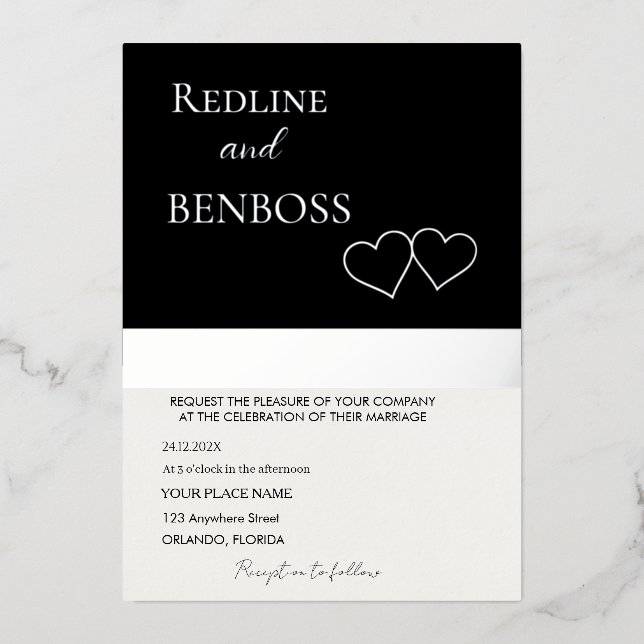 Elegant Black and white Wedding Invitation Silver Folieneinladung (Vorderseite)