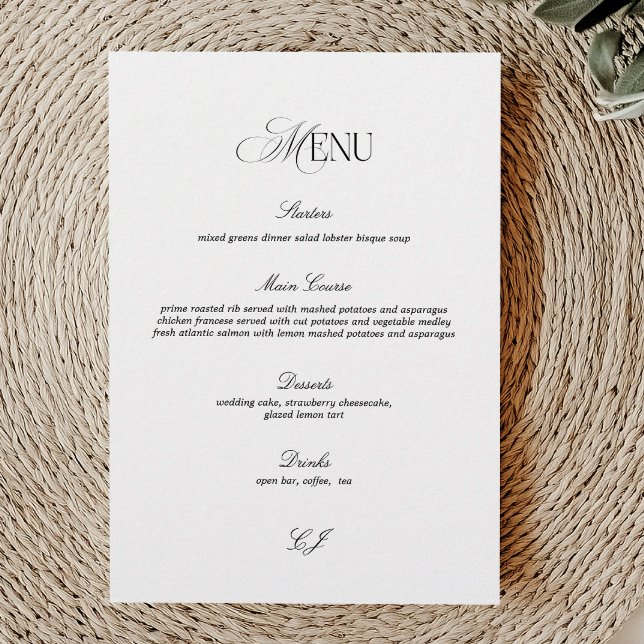 Elegant Black and White Wedding Menu Card Einladung (Von Creator hochgeladen)
