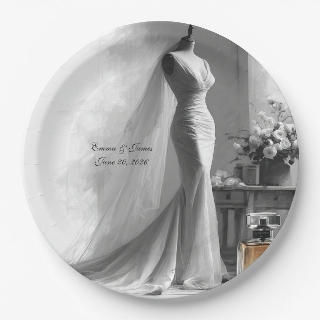 Elegant Black and White Wedding Napkins Pappteller (Vorderseite)
