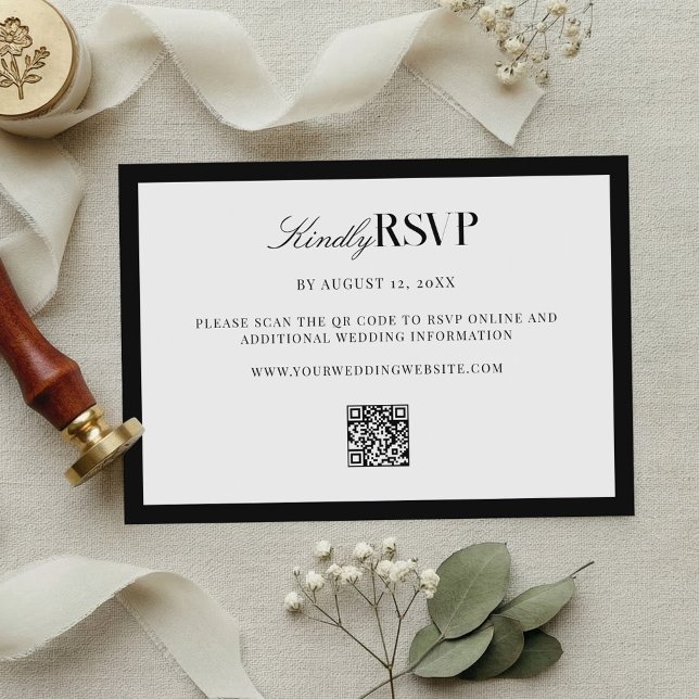 Elegant Black and White Wedding RSVP Karte (Von Creator hochgeladen)