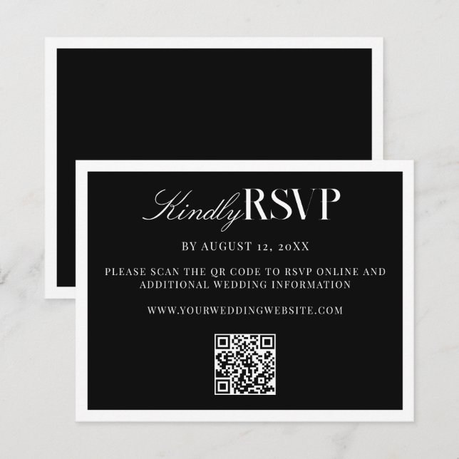 Elegant Black and White Wedding RSVP Karte (Vorne/Hinten)