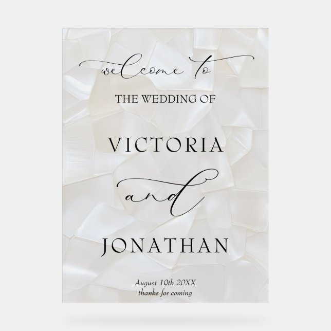 Elegant Black and White Wedding Welcome Sign Acrylschild (Vorderseite)