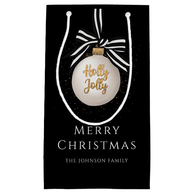 Elegant Black Bauble Frohe Weihnachten Kleine Geschenktüte (Vorderseite)