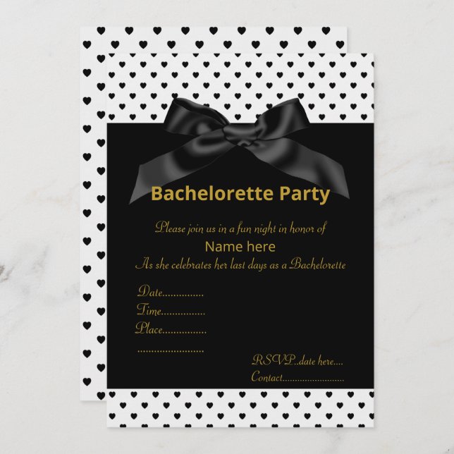 ÉLÉGANT BLACK BLACK BACHELORETTE INVITATION (Devant / Derrière)
