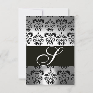 ÉLÉGANT BLACK BLACK GRAY DAMASK MONOGRAM RSVP