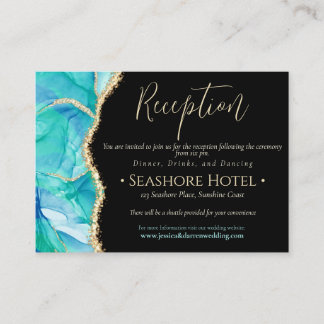 Elegant Black Blue Gold Glitter Watercolor Wedding Begleitkarte