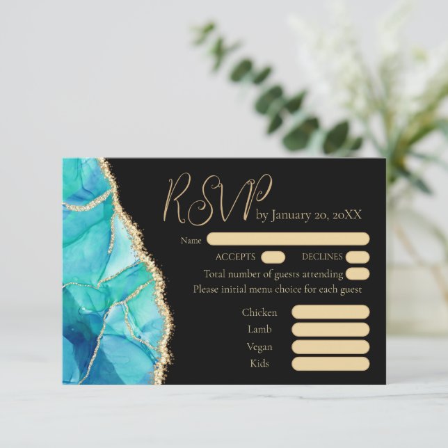 Elégant Black Blue Gold Parties scintillant menu M (Debout devant)