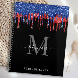 Elegant Black Blue Red Glitzer Tropfens Monogram Planer<br><div class="desc">Benutzerdefinierter Kalender-Planer für Monogramm. Behalt all deine Termine und Termine praktisch mit unserem modernen und eleganten Tropfen-Planer in Schwarz und Rot Glitzer mit personalisiert mit Monogramm Initial und Namen. Dieser einzigartige Planer ist ideal für Büroplanung, Schulprogramm, Familienfeiern und Arbeitszeiten. In unserer Kollektion finden Sie passende Zuhause- und Schulbüroprodukte. COPYRIGHT ©...</div>