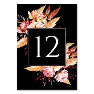Elegant Black Boho Floral Wedding Tischnummer