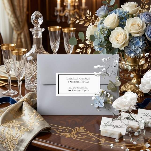 Elegant Black Border White Text Address Labels Adressaufkleber (Von Creator hochgeladen)