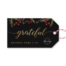 Elegant Black Botanical “Grateful” Holiday Custom 