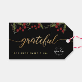 Elegant Black Botanical “Grateful” Holiday Custom  Geschenkanhänger