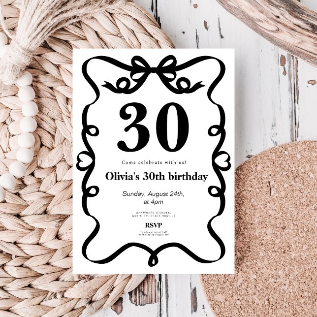 Elegant black bow 30th birthday invitation einladung (Von Creator hochgeladen)