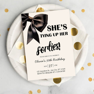 Elegant Black Bow 50th Birthday Invitation Einladung