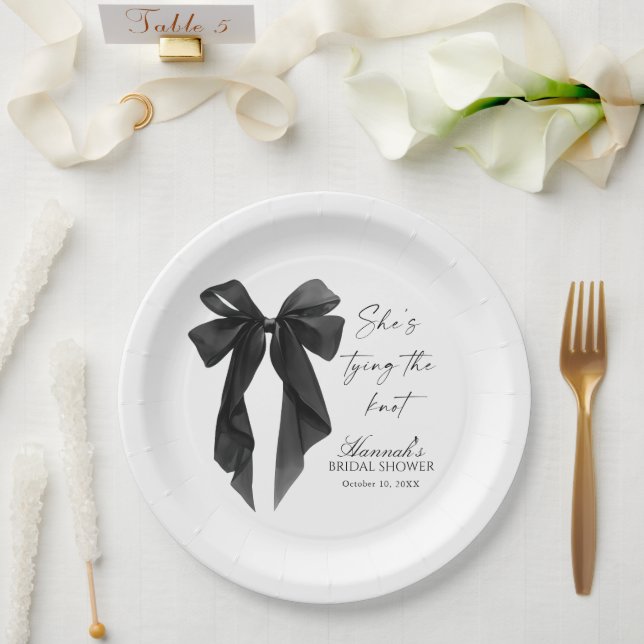 Elegant Black Bow Bridal Shower  Pappteller (Hochzeit)