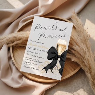 Elegant Black Bow Pearls Bridal Shower Invitation Einladung