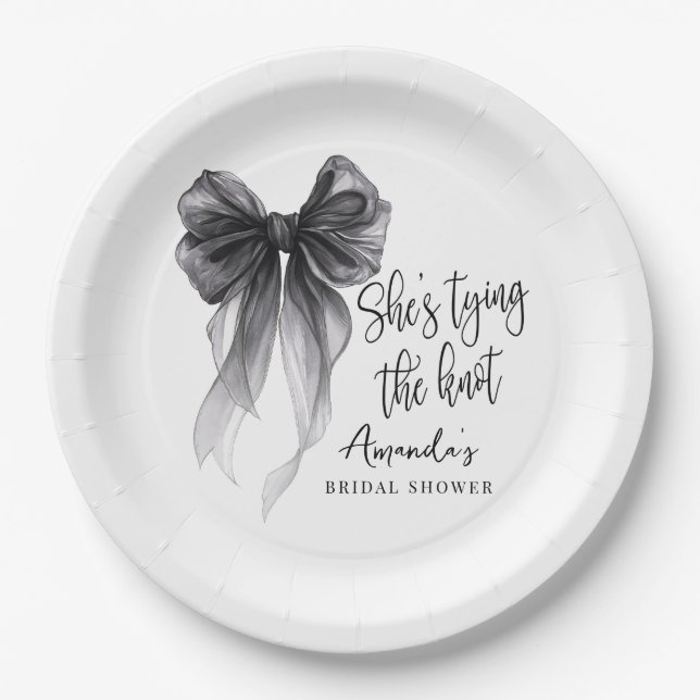 Elegant Black Bow Tying The Knot Bridal Shower Pappteller (Vorderseite)