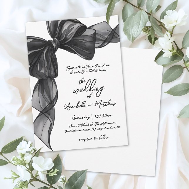 Elegant Black Bow Whimsical Wedding Einladung (Elegant Black Bow Whimsical Wedding Invitation)